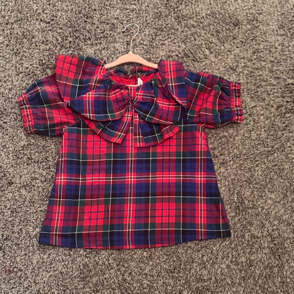 Janie and Jack Red Plaid Blouse with Bow Collar